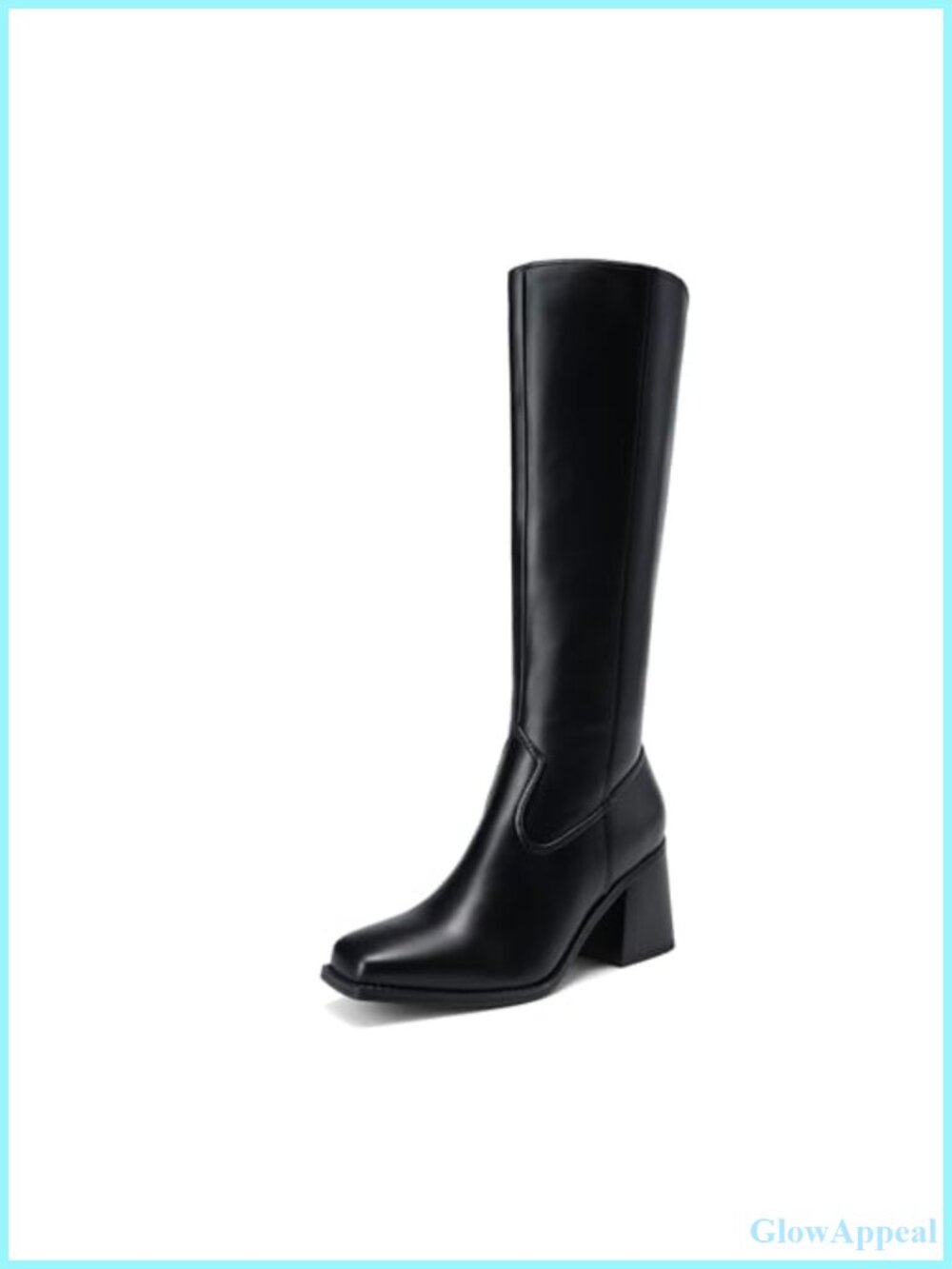 Women's Knee High Block Heel Tall Boots Faux Leather Zip Up